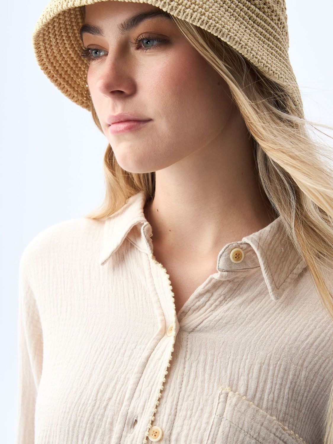 Camisa Mujer Americanino Manga Larga Con Textura